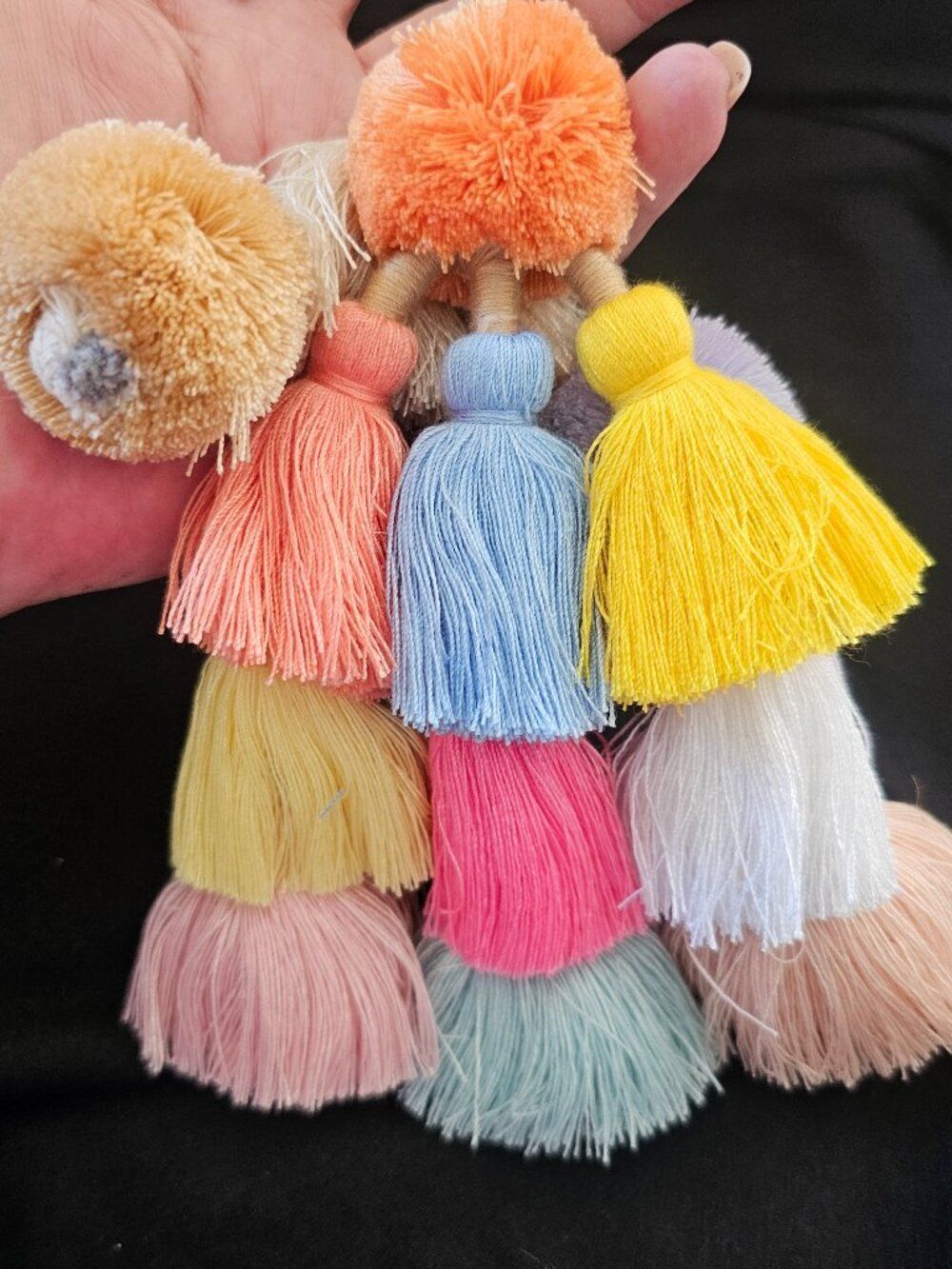East Ten Colorful Tassel Pom Pom Bag Charm Keychain Purse Accessory Boho NWT